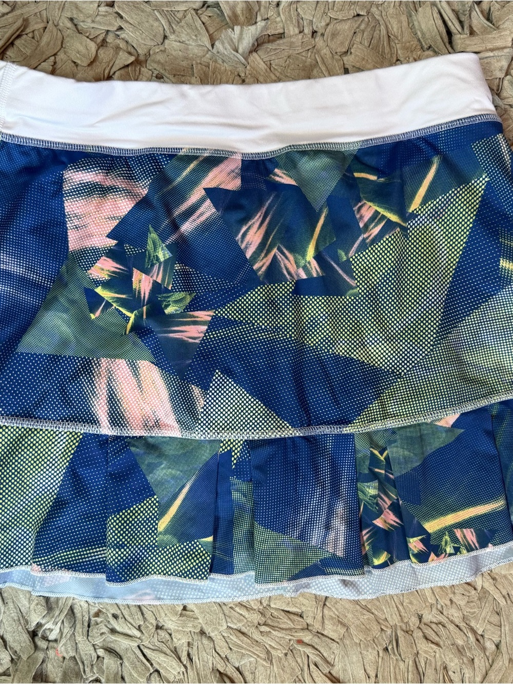 Women's Blue Geometric Print Mini Skirt with White Waistband